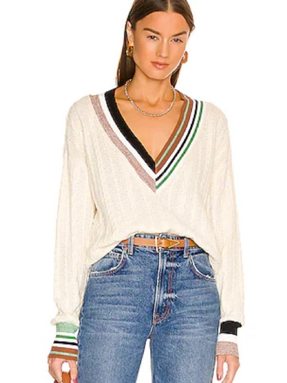 veronica beard rory vneck cable sweater - Picture 2 of 7